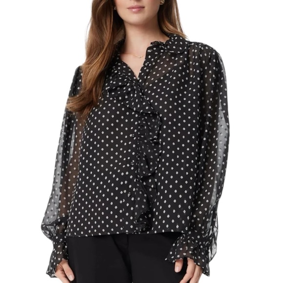 NWT SAM EDELMAN Ruffle Long Sleeve Button Down Shell Lined Blouse Size X-Large - Picture 1 of 4